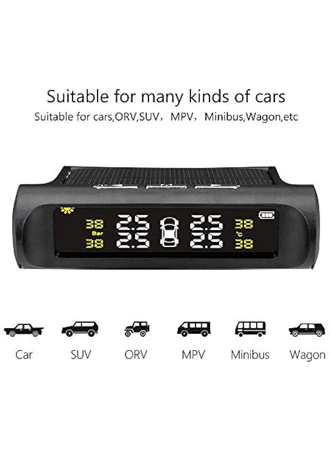 Tire Pressure Monitoring System Solar Power Wireless TPMS Monitor with 4 Sensors LCD Display Real-time Alarm Pressure Temperature (External) - Image 4