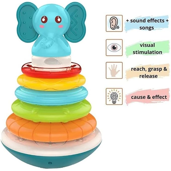 RAINBOW ELECTRONIC MUSICAL STACKING RING TOYS FOR BABY WITH 5 RING, MUSIC & LIGHT, CIRCLE STACKER NESTING TOY | LEARNING EDUCATIONAL STACKING TOYS FOR KIDS TODDLERS 1+ YEARS BOY GIRL (RING II) - Image 4