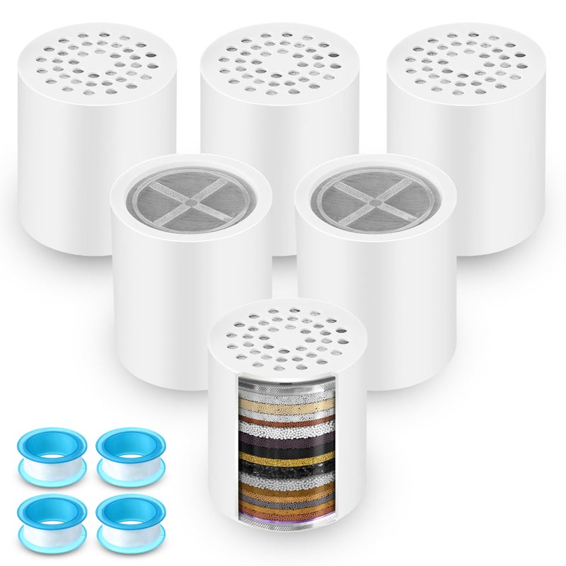 Enhon 6 Pack 20 Stage Shower Filter Replacement Cartridge Shower Head Filter Refill for Hard Water to Remove Chlorine Fluoride Heavy Metal High Output Bath Cartridges for Skin Hair Healthy