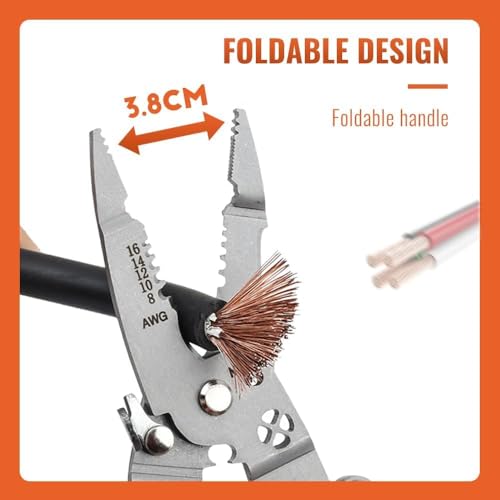 HVG TRADERS 12-in-1 Multifunctional Wire Stripper and Cutter, Professional Electrician Tool for Stripping, Crimping, & Twisting, Heavy Duty Cable Pliers with Screw Shearer and Comfortable Grip - Image 4