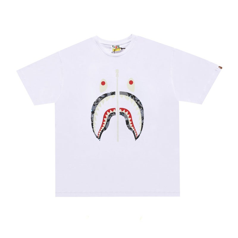 Japanese Trendy Brand Bape Luminous Camouflage Embroidered Shark Print Short-Sleeved T-Shirt For Men And Women Loose Half-Sleeved Shirt - Image 1