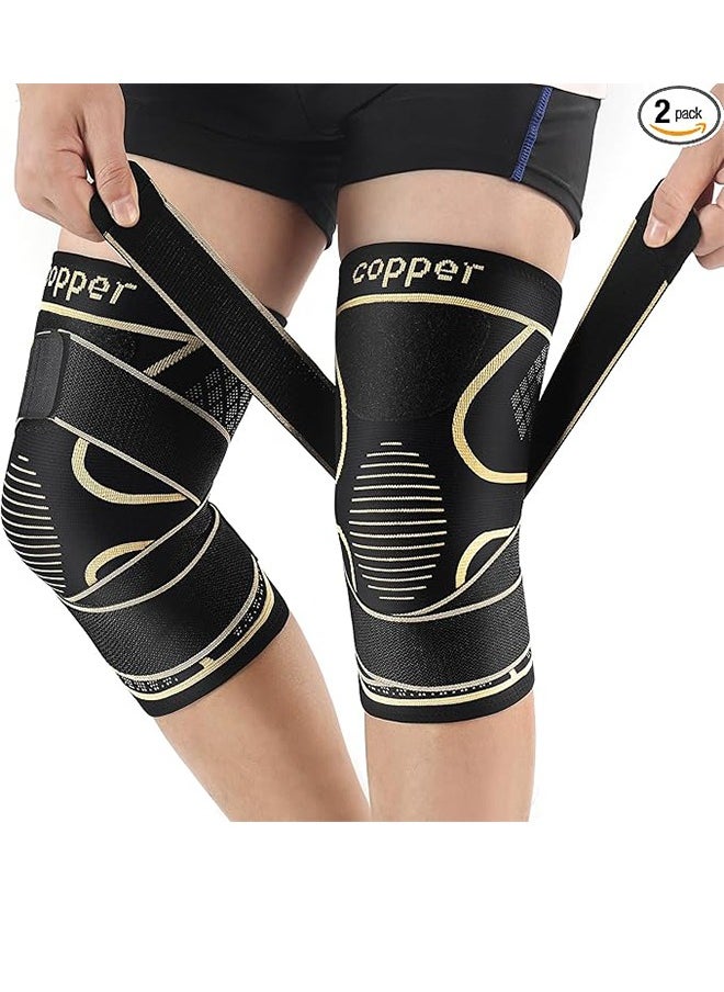 JIUBAN - Copper Knee Brace For Knee PainFor Men And Women (Pack Of 2), Knee Compression Sleeves For Arthritis, ACL, Meniscus Tear, Joint Pain Relief, Knee Brace For Work, Running, Weightlifting (L) - Image 1