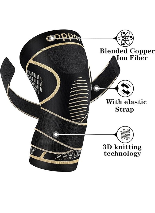 JIUBAN - Copper Knee Brace For Knee PainFor Men And Women (Pack Of 2), Knee Compression Sleeves For Arthritis, ACL, Meniscus Tear, Joint Pain Relief, Knee Brace For Work, Running, Weightlifting (L) - Image 1