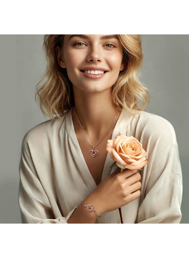Agvana Love Heart Birthstone Necklace Jewellery, 925 Sterling Silver Handmade Women Necklace Pendant Mother's Day Birthday Anniversary Jewelry Gifts for Her Girlfriend Mum Wife, Chain Length 40+5 cm - Image 2