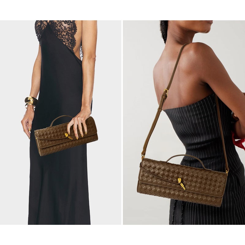 Joryin Woven Purse for Women Evening Clutch Woven Leather Handbags Crossbody Bag Purse Formal Evening bag, Pinus - Image 2