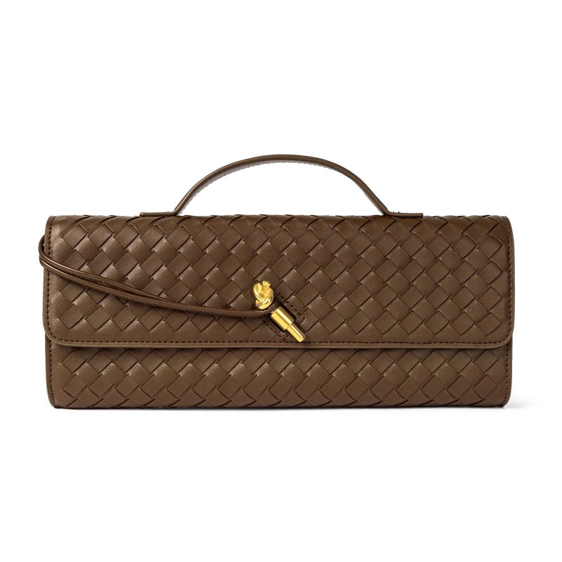 Joryin Woven Purse for Women Evening Clutch Woven Leather Handbags Crossbody Bag Purse Formal Evening bag, Pinus - Image 1