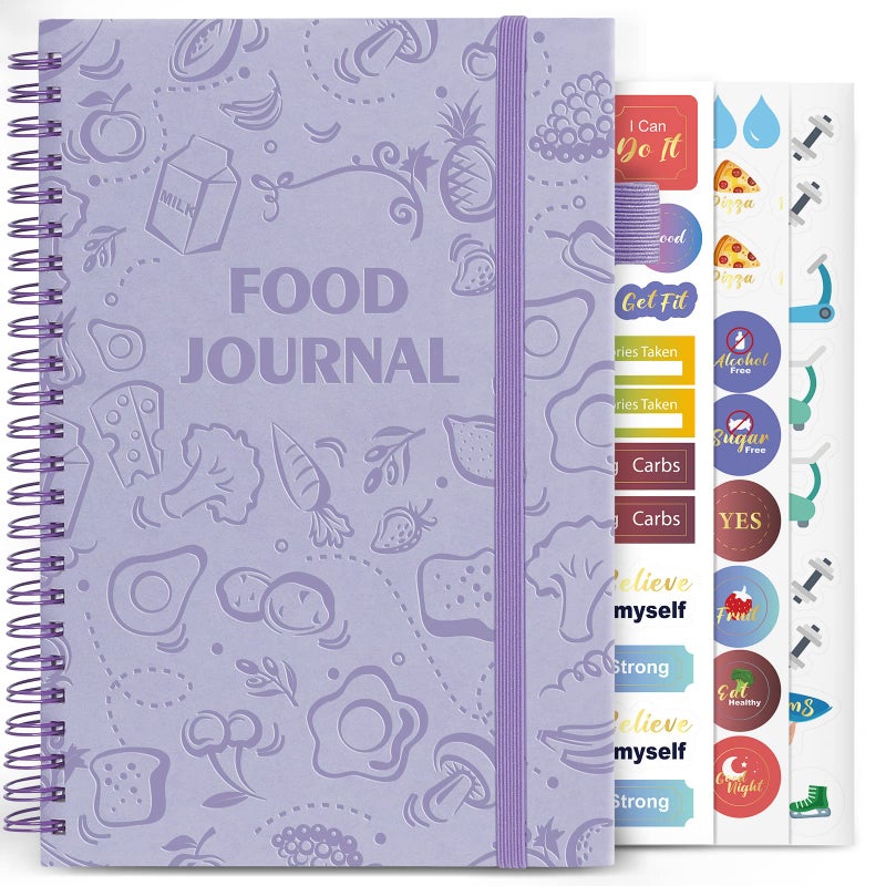 EPEWIZD Food Journal for Women Weight Loss Journal Wellness Meal Planner A5 Size Food Dairy Calories Counter Book Hardcover Workout Planner Tracking Progress Undated-Purple - Image 1