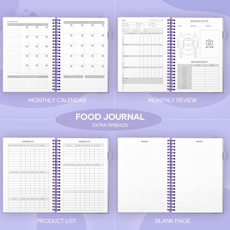 EPEWIZD Food Journal for Women Weight Loss Journal Wellness Meal Planner A5 Size Food Dairy Calories Counter Book Hardcover Workout Planner Tracking Progress Undated-Purple - Image 5