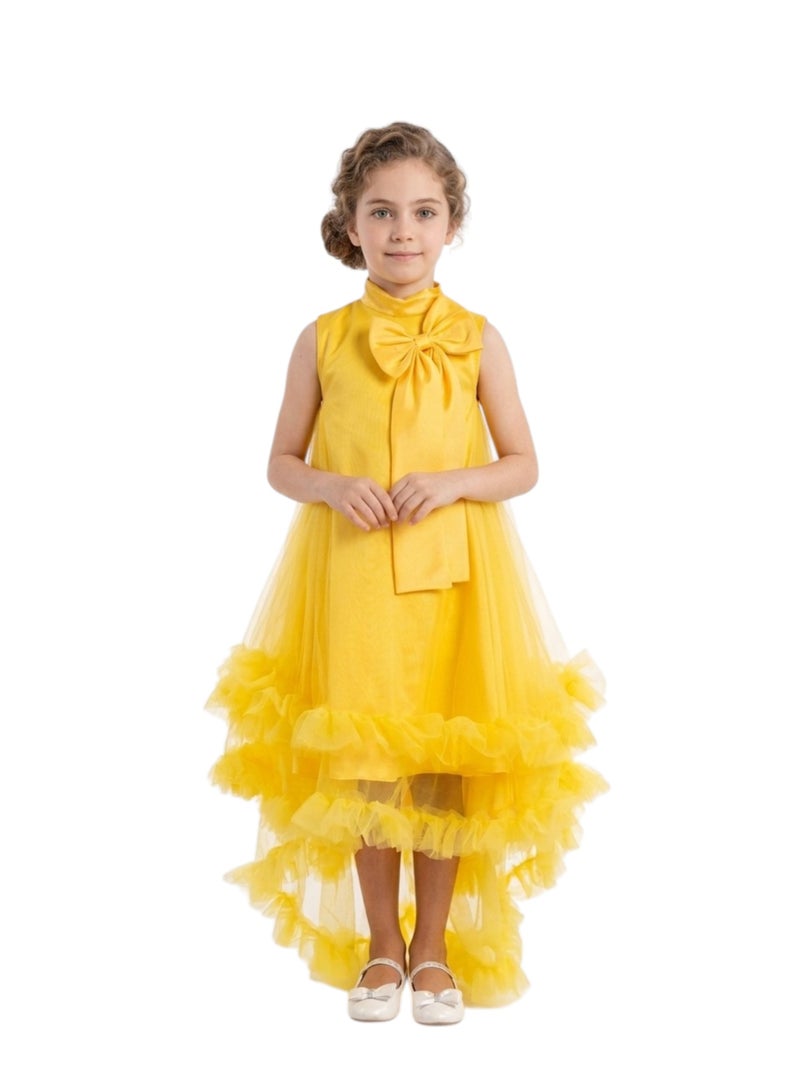 Bidani Girls’ Yellow Ruffle Tulle High-Low Gown - Image 1