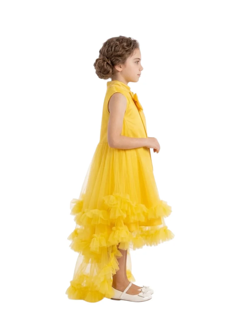 Bidani Girls’ Yellow Ruffle Tulle High-Low Gown