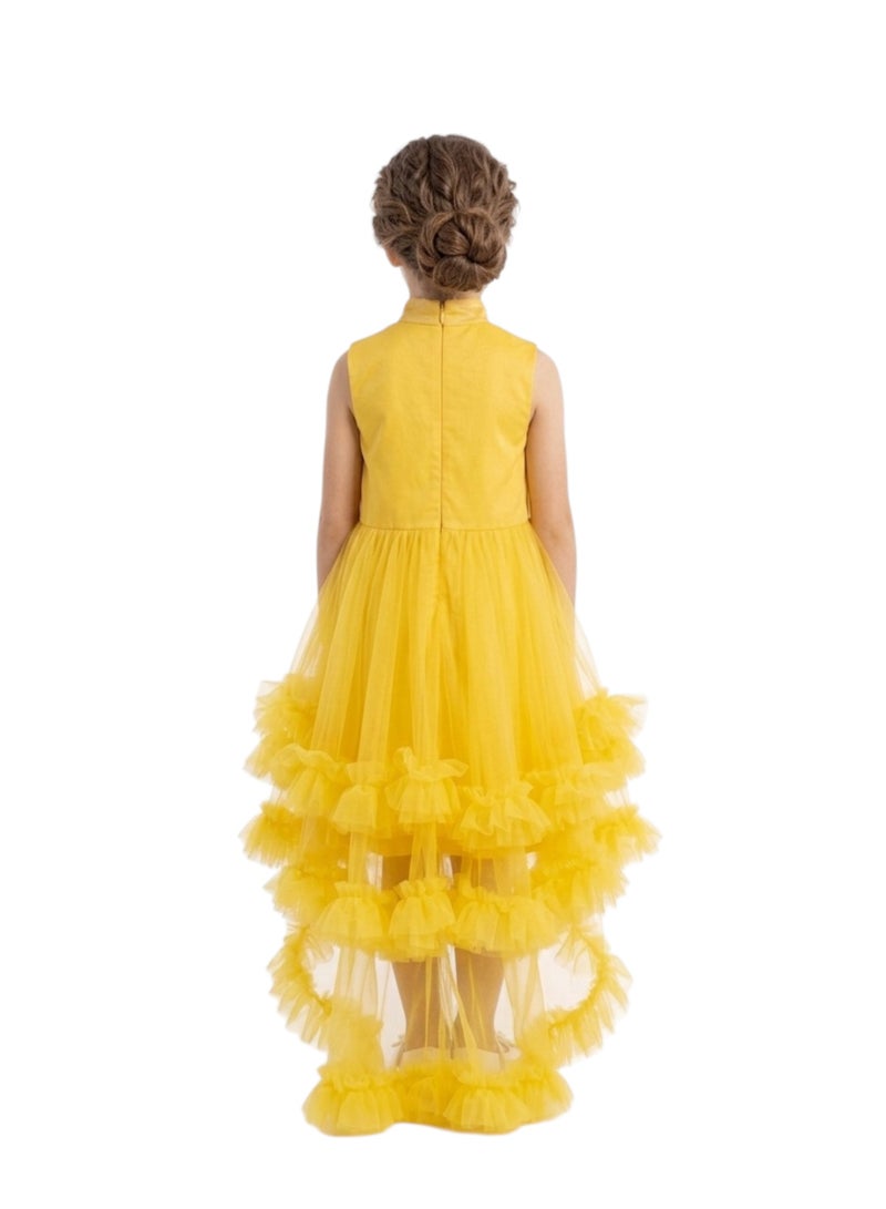 Bidani Girls’ Yellow Ruffle Tulle High-Low Gown - Image 3