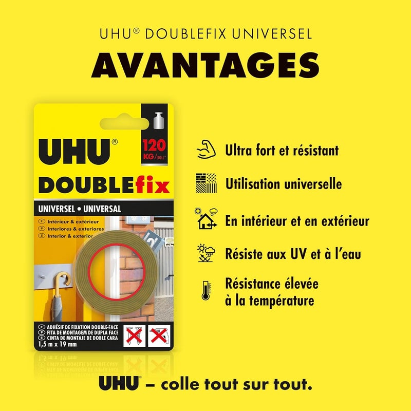 UHU Doublefix Universal White Tape 1,5 M 120Kg (Indoor / Outdoor) - Image 2