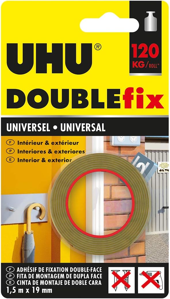 UHU Doublefix Universal White Tape 1,5 M 120Kg (Indoor / Outdoor) - Image 1