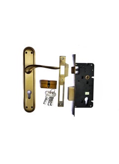 SUN SHINE Sunshine Brass mortise set Mortice Handle Mortice Door Handle Set With Lock With 3 Key Finish Antique 10 inch  - Image 1