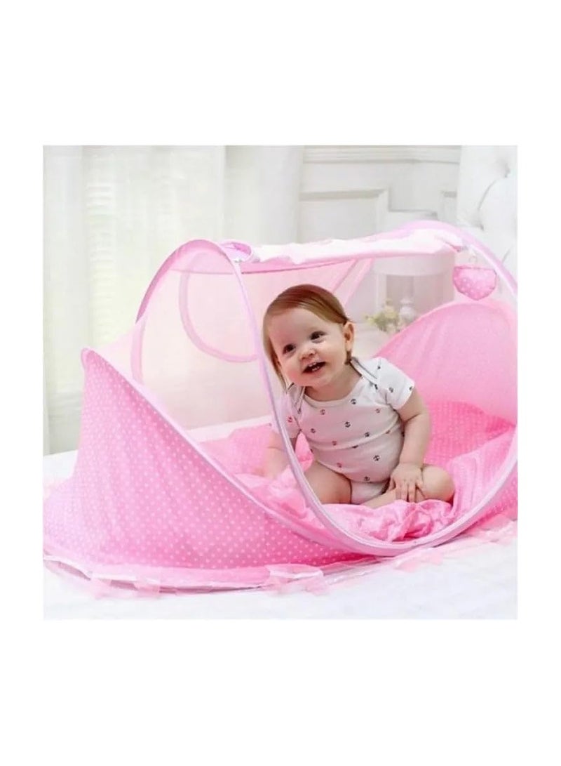Baby Mosquito Net Portable Folding Baby Bed with Mattress + pillow (PINK)  - Image 2