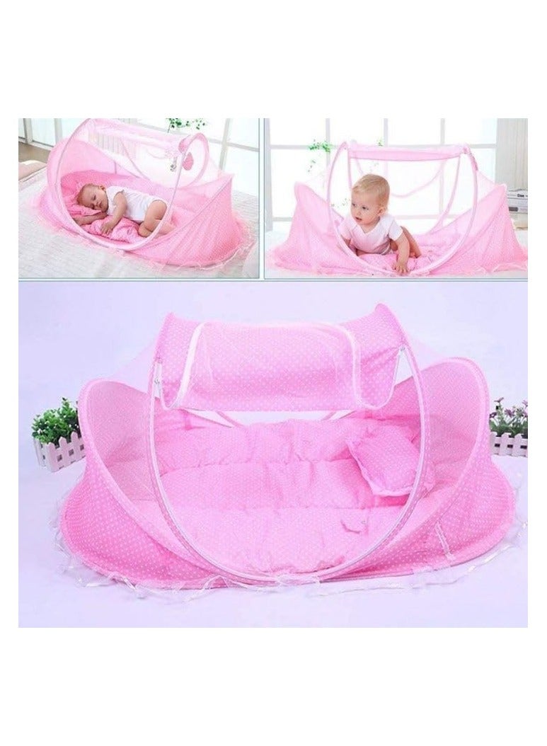Baby Mosquito Net Portable Folding Baby Bed with Mattress + pillow (PINK)  - Image 3
