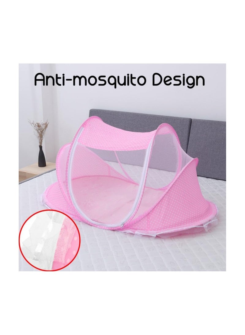 Baby Mosquito Net Portable Folding Baby Bed with Mattress + pillow (PINK)  - Image 4