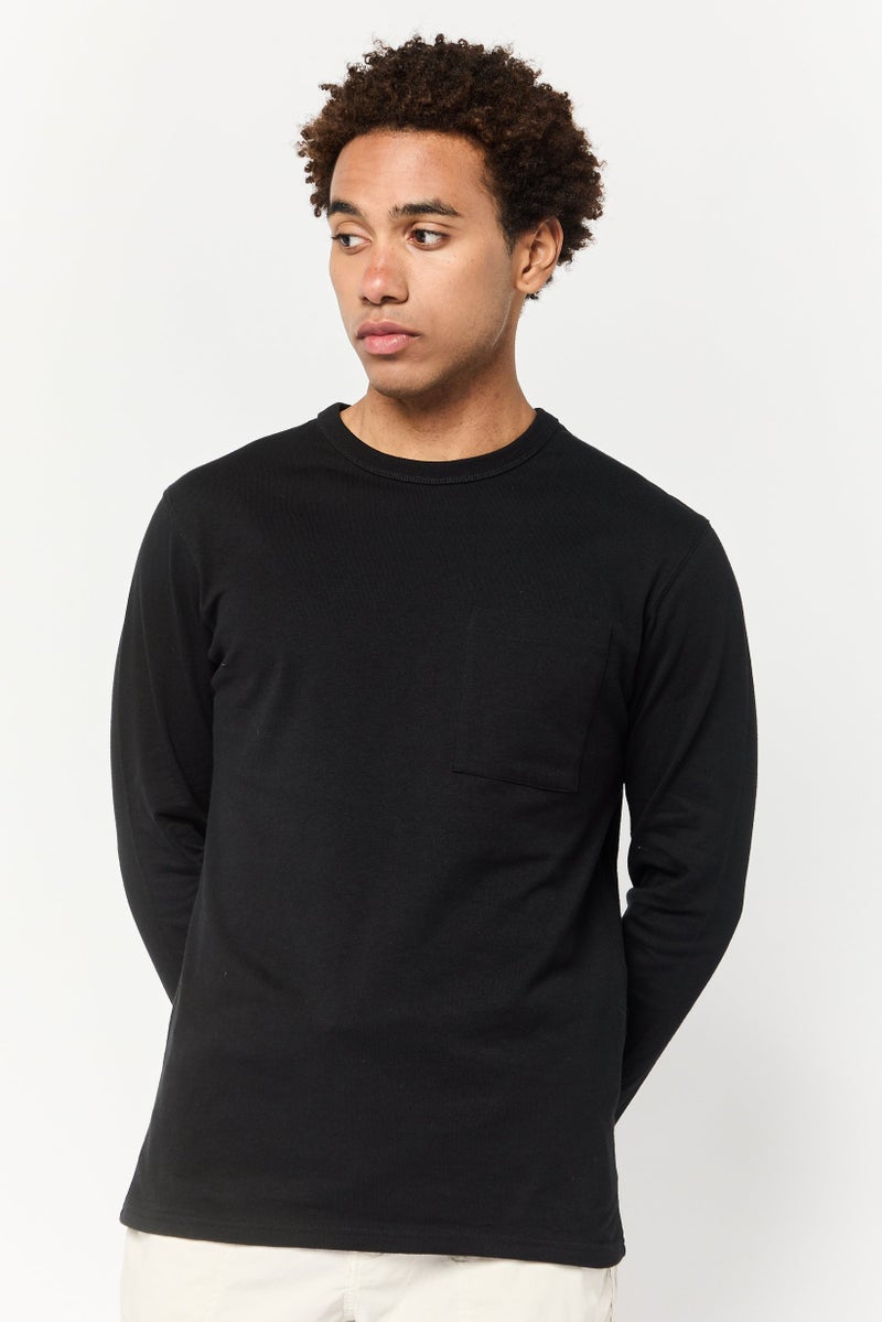 Celio تي شيرتات رجالية بأكمام طويلة وياقة دائرية، أسود - Image 1