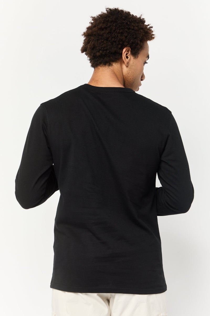 Celio تي شيرتات رجالية بأكمام طويلة وياقة دائرية، أسود - Image 4