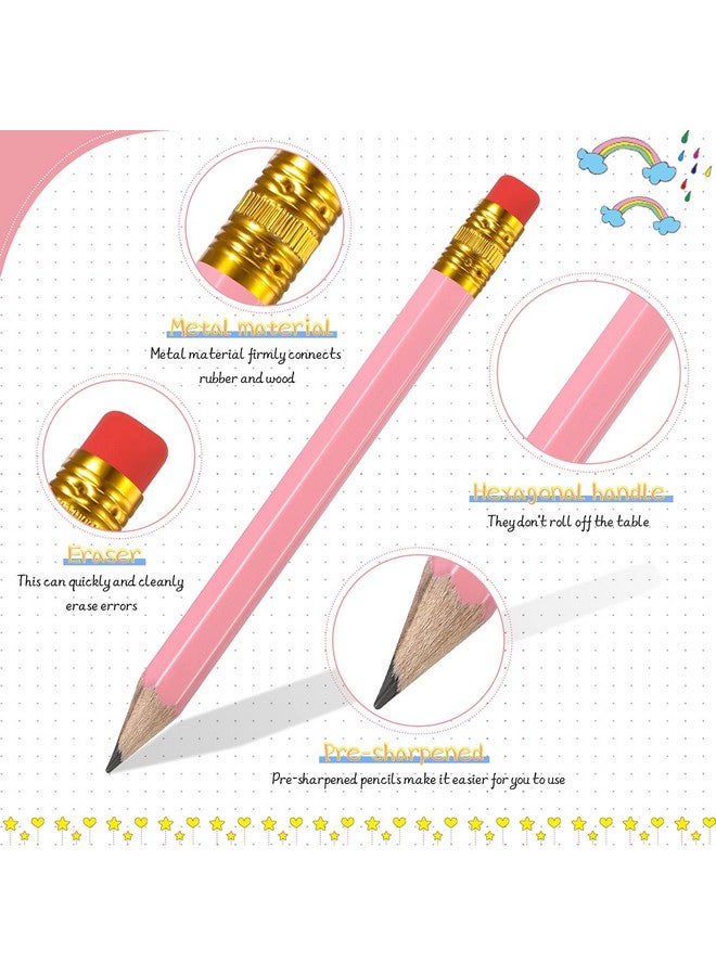 Zonon 48 Pieces Golf Pencils Half Pencils With Eraser Wedding Mini Pencils Short Small Pencils For Kids Bridal Shower School Office Writing Drawing Pocket (Pink) - Image 3