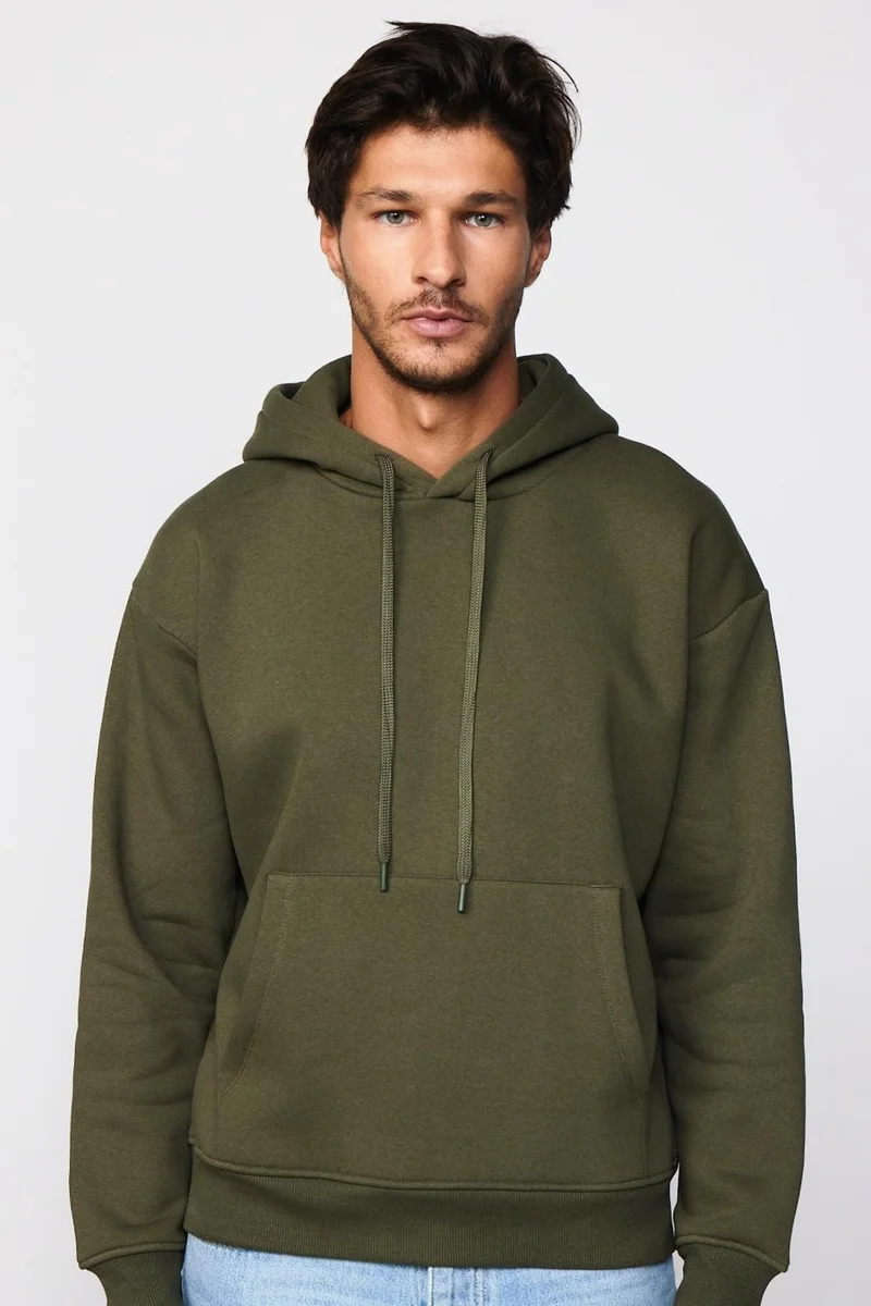 Tudors Oversize Cotton Hooded Basic Green Unisex Sweatshirt