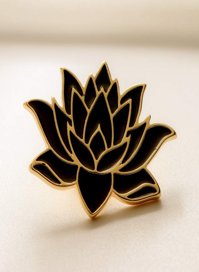 SENFAI 10K Gold Color Cute White Enamel Lotus Pin and Brooch(Black Gold) - Image 3