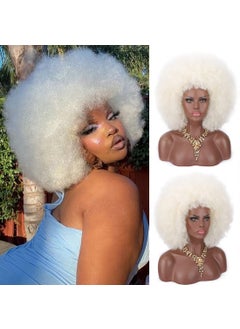 Kalyss Kalyss 16 Womens Short Afro Kinky Curly Hair Platinum Wigs for Black Women Large Bouncy and Soft Natural Looking Premium Synthetic Hair Wigs for Women150 Density 