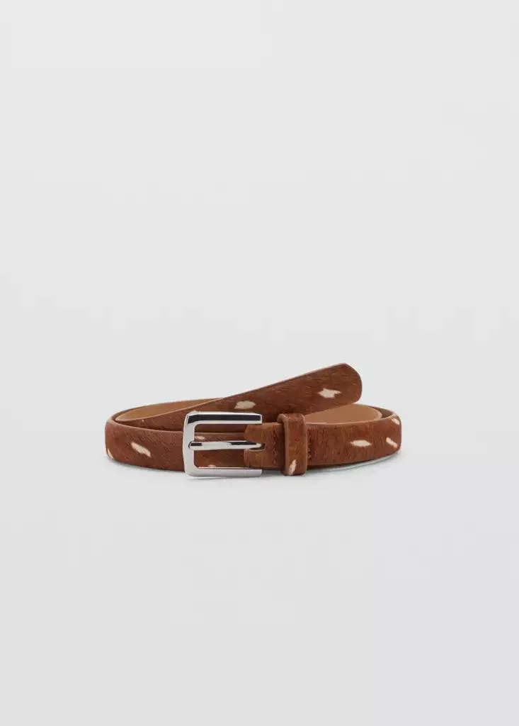 Mango 30-MARRON Leather Belt With Printed Deer Hide Pattern for Women | Best Price UAE