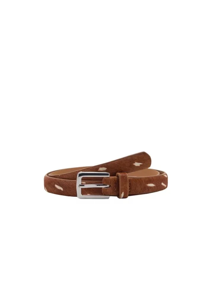 Mango 30-MARRON Leather Belt With Printed Deer Hide Pattern for Women | Best Price UAE