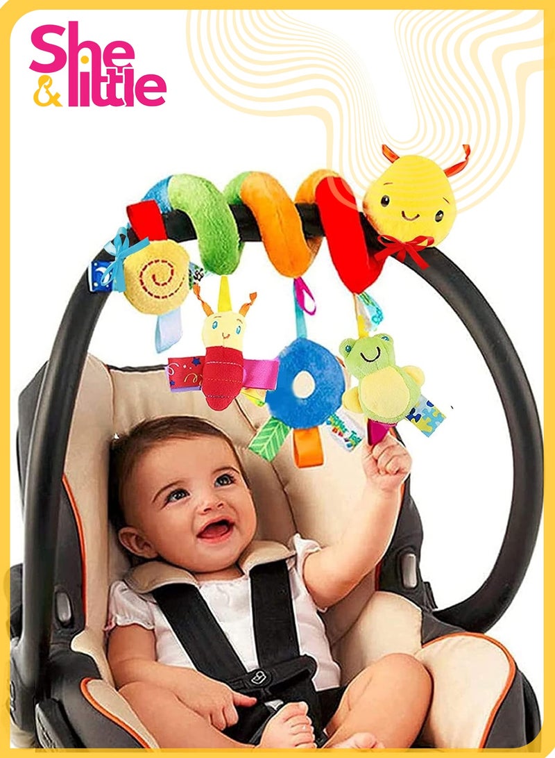 شي آند ليتل لعبة دمى لولبية معلقة للأطفال  لعبة معلقة بشكل دودة بلش مع خشخيشة وأصوات خرير، ألعاب سرير أطفال وعربات ومقاعد السيارة للأولاد والبنات حديثي الولادة - Image 1