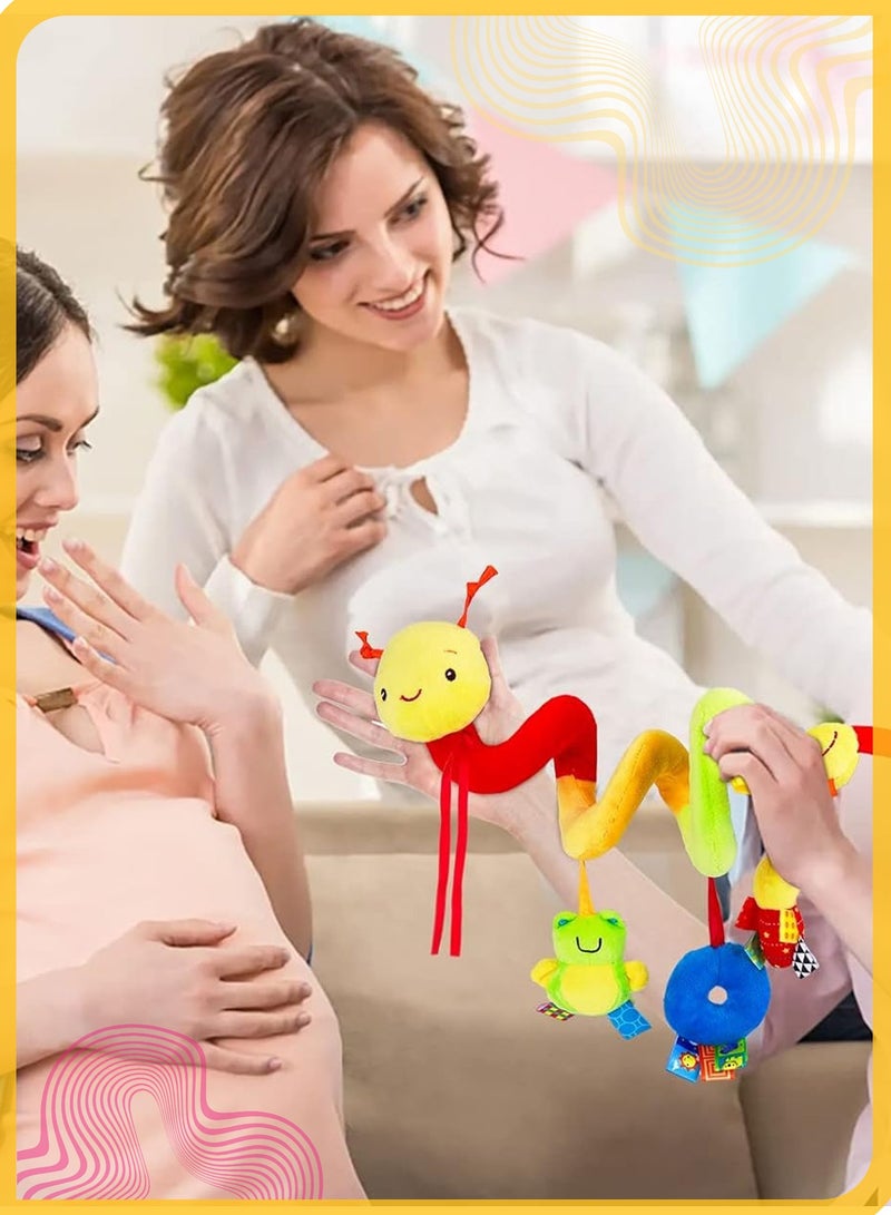 شي آند ليتل لعبة دمى لولبية معلقة للأطفال  لعبة معلقة بشكل دودة بلش مع خشخيشة وأصوات خرير، ألعاب سرير أطفال وعربات ومقاعد السيارة للأولاد والبنات حديثي الولادة - Image 5