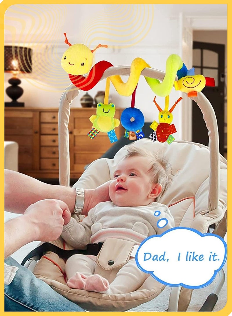 شي آند ليتل لعبة دمى لولبية معلقة للأطفال  لعبة معلقة بشكل دودة بلش مع خشخيشة وأصوات خرير، ألعاب سرير أطفال وعربات ومقاعد السيارة للأولاد والبنات حديثي الولادة - Image 3