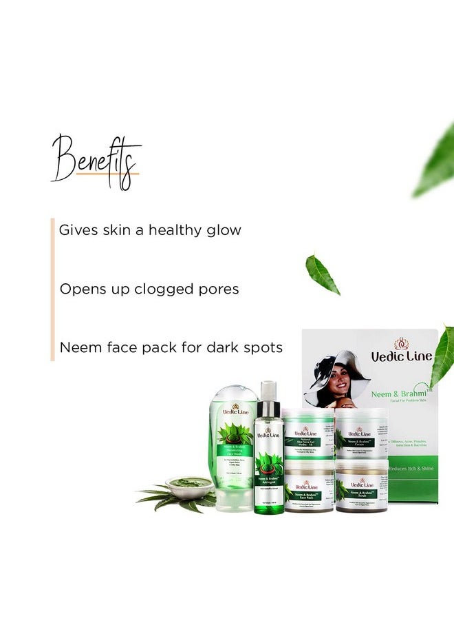 Vedic Line Neem & Brahmi Facial Kit, For Reduce Dark Spots, Acne With Aloe Vera, Embellica & Vitamin C Gives Healthy And Glowing Skin, 620Ml  - Image 3