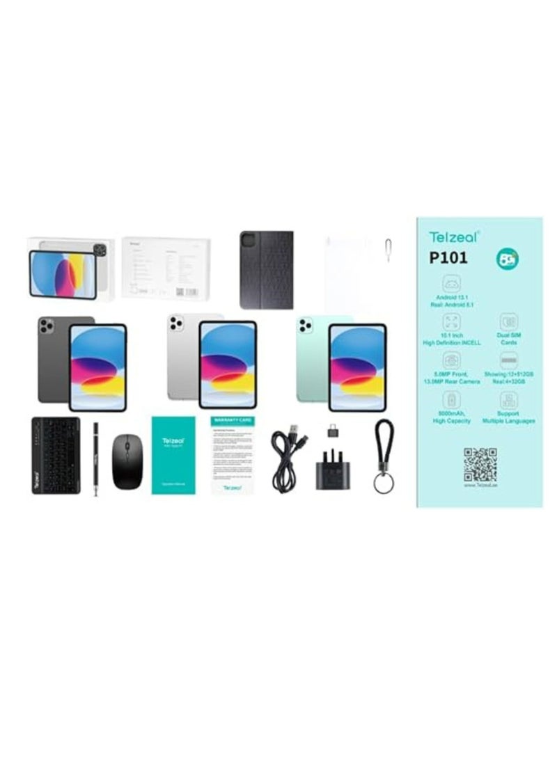 Telzeal P101 ,10.1 Inch Android 13 Tablet with 5G WiFi and Dual SIM 8GB RAM 512GB ROM 8000 mAh High Capacity Battery Wireless Keyboard and Mouse_Silver - Image 2