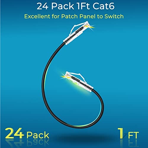 Rapink Patch Cables Cat6/ Cat6a 1ft (24 Pack) Slim, Cat6a Ethernet Patch Cable 10G Support, Snagless Cat 6 Patch Cable for Patch Panel to Switch, Flexiable Cat6 Ethernet Cable Black - Image 2