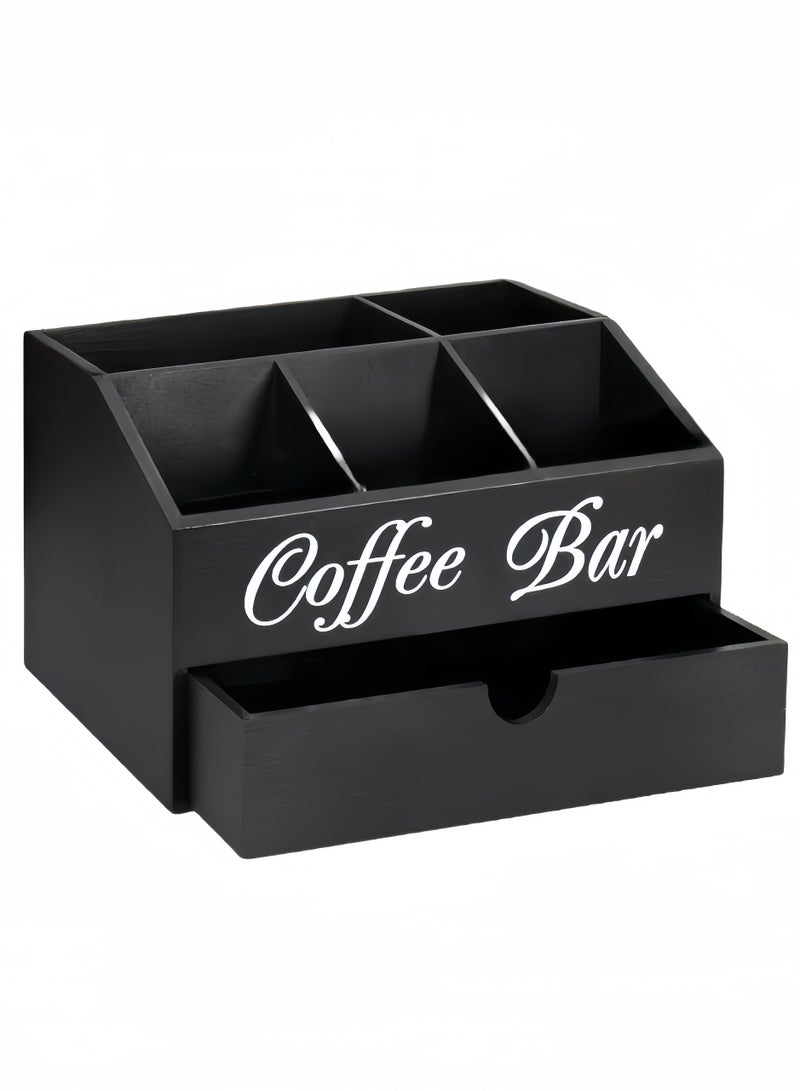 nihao Coffee Bar Organizer Countertop, Wooden Coffee Bar Accessories Organizer With Drawer, Coffee Station Organizer Coffee Pods Holder Storage Basket, Farmhouse Coffee and Tea Condiment Organizer Station  - Image 2