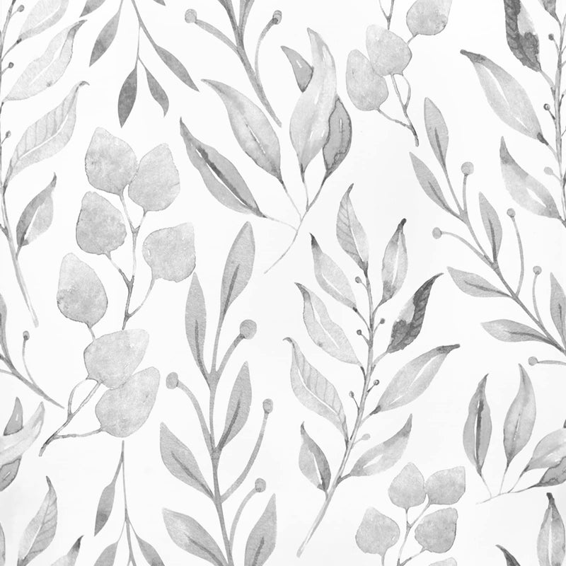 WENMER Gray Leaf Wallpaper Floral Peel and Stick Wallpaper 17.7" x 118" Self Adhesive Watercolor Leaves Wall Paper Removable Floral Contact Paper for Cabinets Wall Decor - Image 1