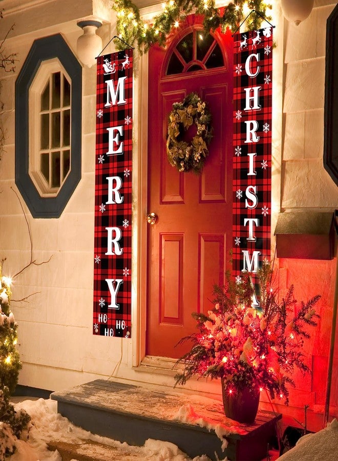 LOKIPA Christmas Decorations, Red Black Buffalo Plaid Christmas Banners Front Porch Sign Set Hanging Xmas Decorations for Home Xmas Decor Outdoor Indoor Front Door Yard Garage - Image 4