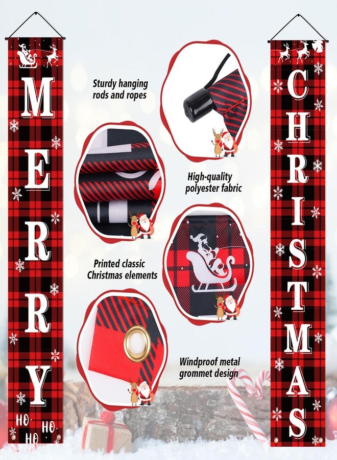 LOKIPA Christmas Decorations, Red Black Buffalo Plaid Christmas Banners Front Porch Sign Set Hanging Xmas Decorations for Home Xmas Decor Outdoor Indoor Front Door Yard Garage - Image 2