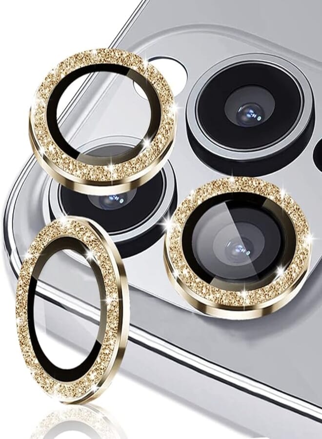 EKAM Camera Lens Protector for iPhone 14 Pro 6.1-Inch and iPhone 14 Pro Max 6.7-Inch 9H Tempered Glass Aluminum Alloy Metal Individual Ring Cover HD Clear Bubble Free Protection (Glitter Gold)