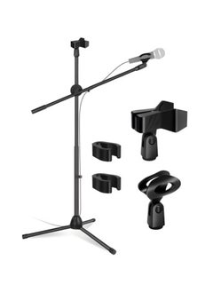 Generic Adjustable Dual Microphone Stand Tripod Mic Stand Holder with Boom Arm & 2x Mic Clips  - Image 1