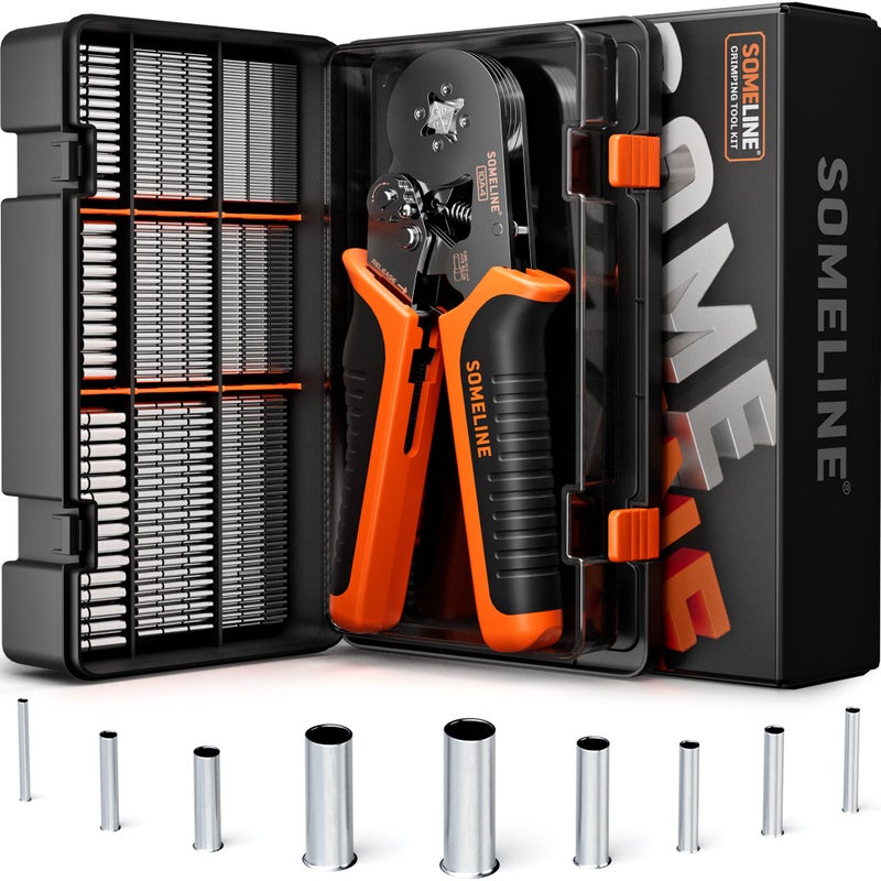 SOMELINE Non-Insulated Ferrule Crimping Tool Kit,Self-Adjusting Crimping Pliers for wire ferrules AWG 24-8,with 9 Sizes Non-Insulated Wire Ferrules,Square Crimping Pliers Crimp Connector Kit - Image 1