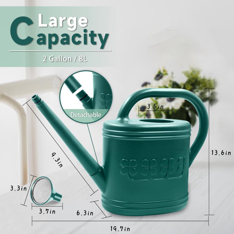 Giftsfaloy 2 Gallon Watering Can, Outdoor Watering Can for Plants, Garden Water Can with Removable Long Spout and Stainless Steel Sprinkler Head, Large Water Can for Greenhouse (Dark Green, 2 Gallon) - Image 3