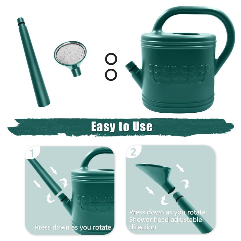 Giftsfaloy 2 Gallon Watering Can, Outdoor Watering Can for Plants, Garden Water Can with Removable Long Spout and Stainless Steel Sprinkler Head, Large Water Can for Greenhouse (Dark Green, 2 Gallon) - Image 5