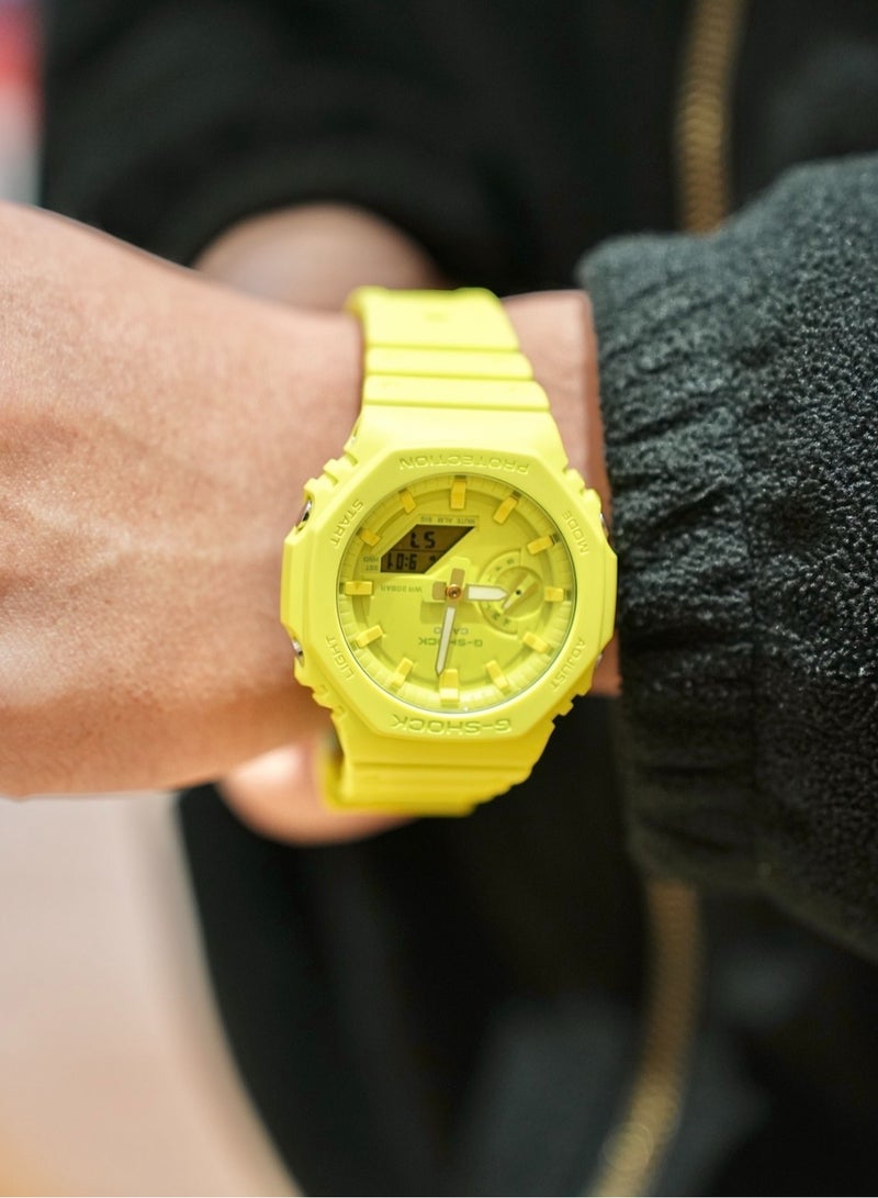 كاسيو CASIO G-SHOCK التصميم الثماني الراتنج البيولوجي الصديق للبيئة الحركة الكوارتز حزام الراتنج الساعات اليابانية الكورية الذكور والنساء نفس الشكل صفراء - Image 2