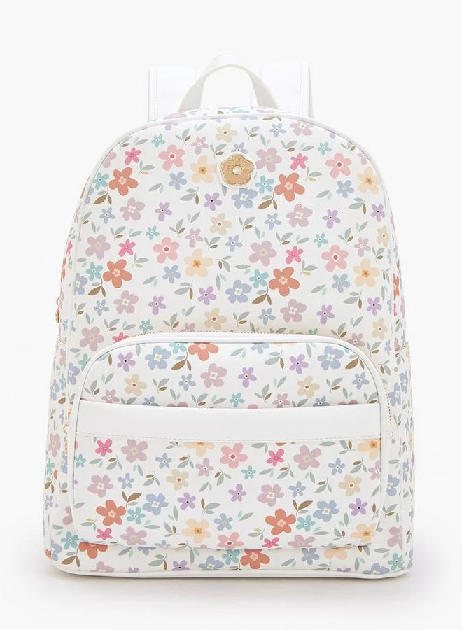 Floral Print Backpack With Padded Shoulder Pads