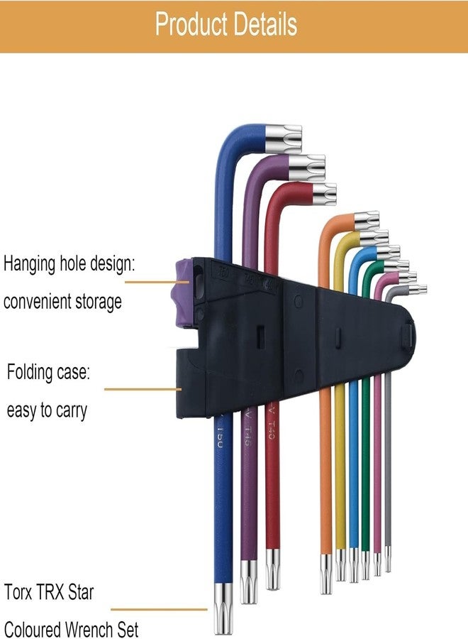 TOOGOND 9 Pc Hex Key Allen Wrench Set, Torx TRX Star Coloured Wrench Set T10, T15, T20, T25, T27, T30, T40, T45, T50 for Furniture Assembly, Bicycle Maintenance, Household DIY - Image 4