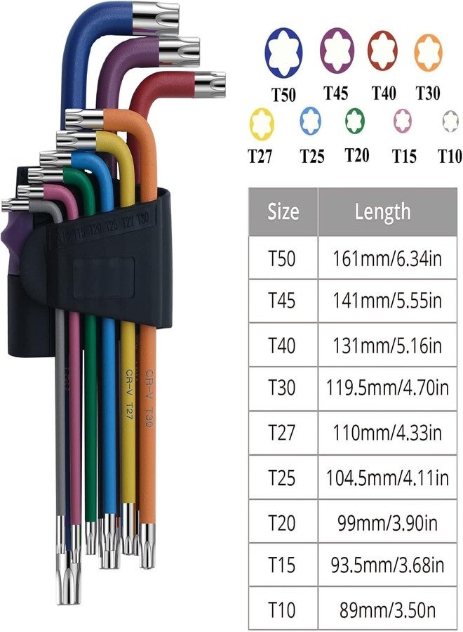 TOOGOND 9 Pc Hex Key Allen Wrench Set, Torx TRX Star Coloured Wrench Set T10, T15, T20, T25, T27, T30, T40, T45, T50 for Furniture Assembly, Bicycle Maintenance, Household DIY - Image 2