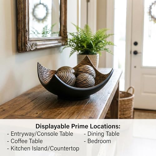 Seraphic 5pc Large Decorative Scoop Bowl Set with Stylish Orbs/Balls – Elegant Centerpiece for Dining/Kitchen Table, Living Room, or Office Decor, 14" diagonal. 11" wide and 5.75" tall, Brown - Image 4