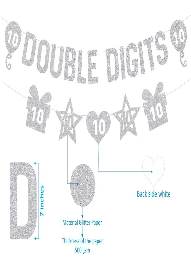 SVM CRAFT® Double Digits 10th Birthday Banner -silver- Happy 10th Birthday Decorations - Image 2